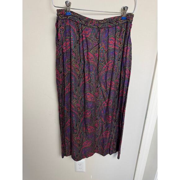 Vintage Talbots Petite Size 6 Purple Paisley Skirt Pink Teal Made in USA Rayon - Picture 4 of 7